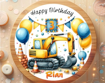 Fondant cake topper, birthday, excavator, construction site, balloon, excavator love