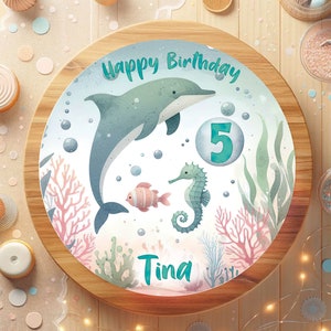 Cake topper fondant birthday underwater world dolphin seahorse fish sea world underwater world