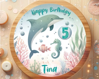 Fondant cake topper, birthday, underwater world, dolphin, seahorse, fish, marine world, underwater world