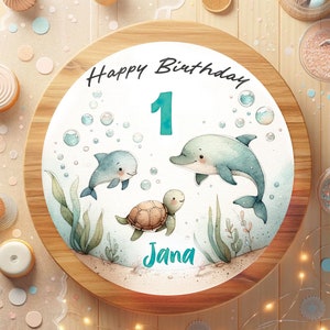 Cake topper fondant birthday underwater world dolphin turtle whale sea world magical