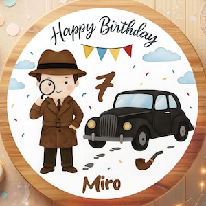 Cake topper sugar paper birthday detective car whistle Sherlock vintage theme party tracking boy