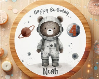 Cake topper fondant birthday teddy bear astronaut space planets unique