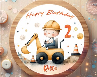 Cake topper fondant birthday child sugar picture boy excavator excavator driver construction site birthday party unique sweet