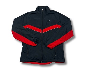 Nike Vintage Jacke Retro Trainingsjacke Trackjacke Sweatjacke Windbreaker Schwarz Rot Größe M