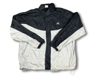 Adidas Vintage Jacke Windbreaker Trackjacket Leichte Jacke Weiß Schwarz Größe XL
