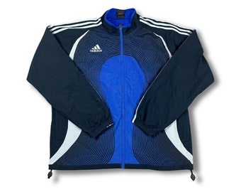Adidas Vintage jas Windbreaker trainingsjack Lichtgewicht jack zwart blauw maat L