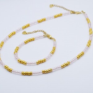 Dainty Small Glass Bead Necklace, Minimal Jewelry, Seed bead set, Jewelry set