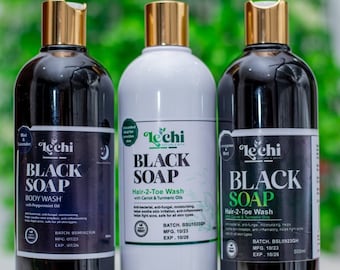 Gel douche naturel de 500 ml à base de savon noir africain et d'un mélange d'huiles essentielles