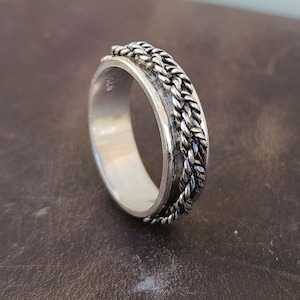 Braid Band Twisted Rope Spinner Ring, 925 Sterling Silver, Rope Braid Wedding Band, Wide Twist Wedding Band, Braided, Twisted Band Handmade