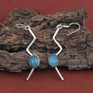 Blue Chalcedony 925 Sterling Silver Hook Earring Gemstone Dangle Earring | Lightweight Ear Wire Earring Blue Jewelry Gift for Her