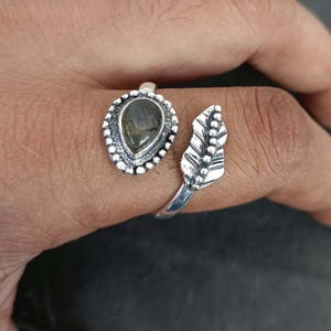 925 Sterling Silver Minimalist Labradorite Natural Crystal Handmade Boho Ring Gemstone Anniversary Perfect unisex design ring Gift For Her