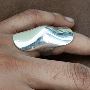 Full Finger Silver Ring Long Statement Chunky Ring Extra Wide Tube Ring Unique Big Ring Knuckle Armor Ring Shield Modern Ring Gift for Her