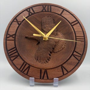 10" Solid Walnut Flying Turkey Wall Clock Hard Wax Finish – Gift or Décor