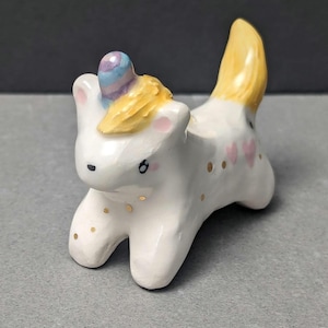 Cute Unicorn Horse - Miniature Ceramic Sculpture with Gold Lustre