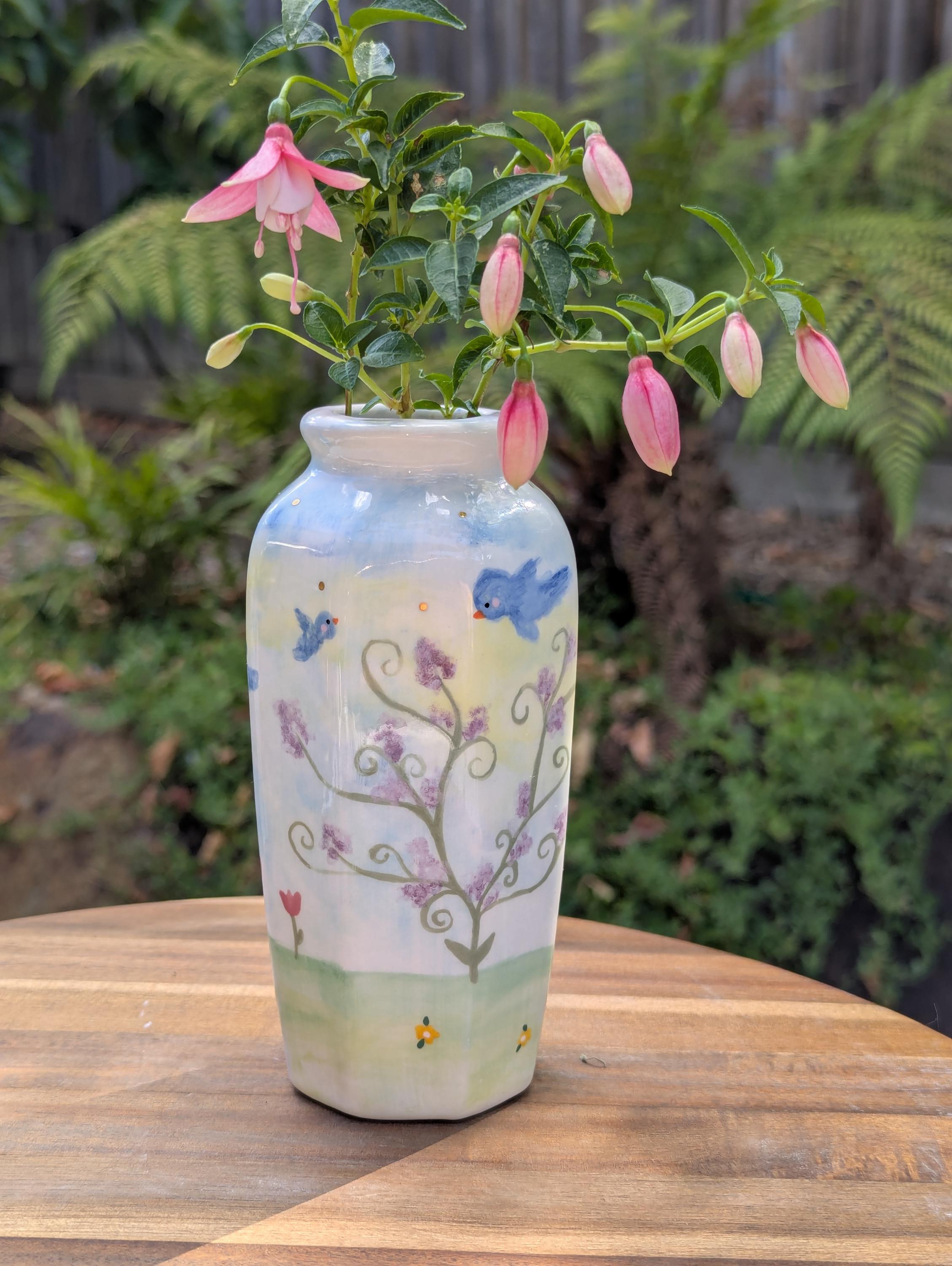 手描きの青い鳥の陶器製花瓶 - Etsy 日本