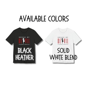 Chart shows available color options: Black Heather and Solid White Blend.