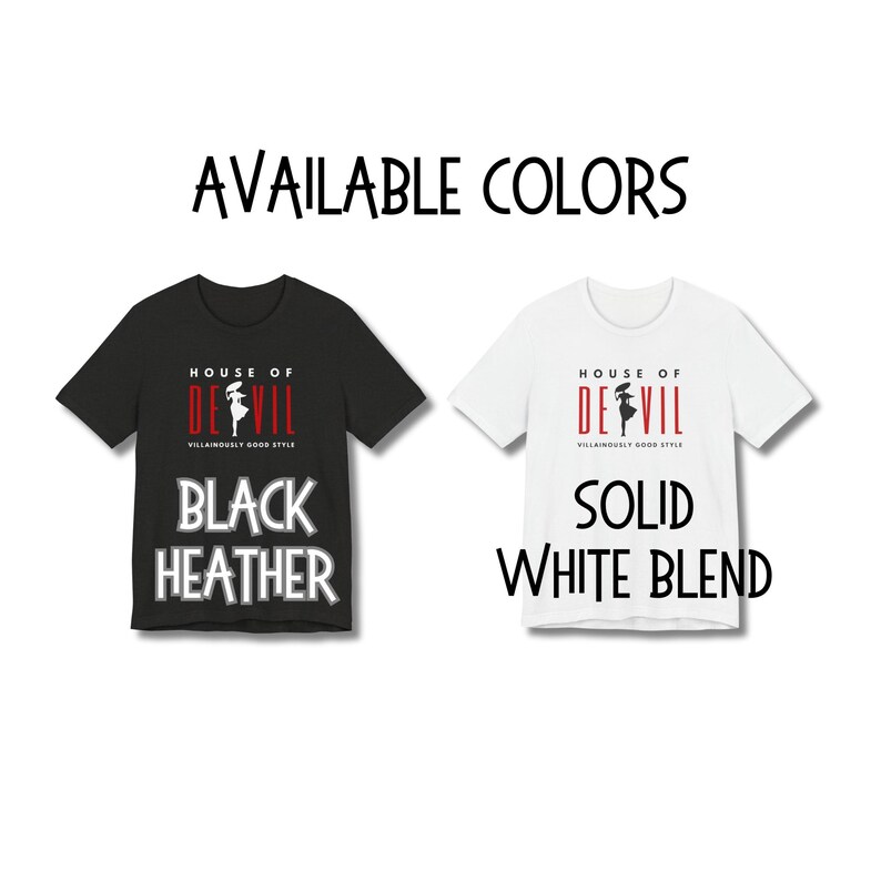 Chart shows available color options: Black Heather and Solid White Blend.