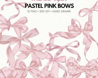 Watercolor Pink Bow Clipart: Ribbon Bows, Wedding Invitation (PNG)