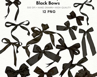 Watercolor Black Bows Clipart: Ribbon Bow PNG (Digital Download)