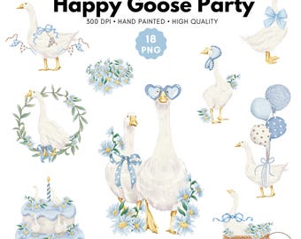 Watercolor Goose Clipart: Silly Goose Party PNG (Commercial Use)
