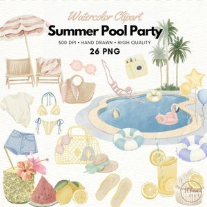 Sommer Pool Party Clipart, Aquarell Sommer Clipart, Pool Party Designs, Pool Schwimmer, Sommerparty Einladung Sommertasche kommerzielle Nutzung PNG