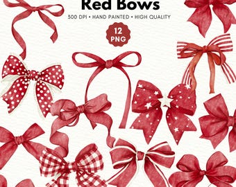Watercolor Red Bows Clipart: Valentine's Day Ribbon PNG (Digital Download)