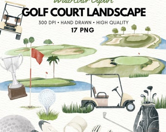 Watercolor Golf Clipart: Course Landscape PNG (Instant Download)