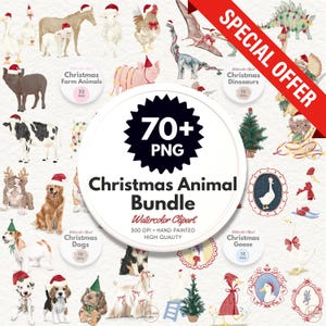 Watercolor Clipart Bundle, Christmas Clipart, Christmas Animals, Christmas scrapbooking, Hand Painted, Commercial use, PNG