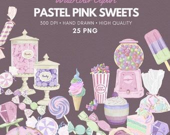 Aquarell Pastell Süßigkeiten Clipart: Candyland PNG Set