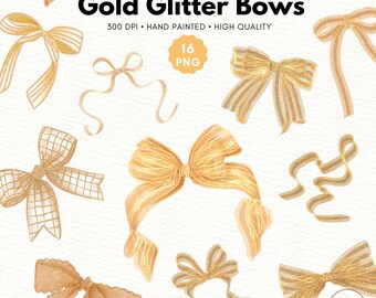 Clipart de laços dourados brilhantes: Ano Novo em aquarela PNG (300 DPI)
