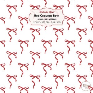 Red Coquette Bow Seamless Pattern: Watercolor Ribbon (Digital Download)