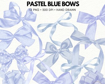 Watercolor Pastel Blue Bows Clipart: Ribbon Bow PNG (Digital Download)