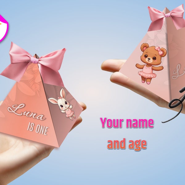 DIGITAL DOWNLOAD Personalised Children’s Party Box Gift Bag Favour Cute Teddy Bear and Bunny