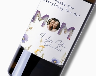 Editable Mother's Day Wine Label Template, Personalized Wine Label Template Digital Download Mother's Day Gift Instant Download
