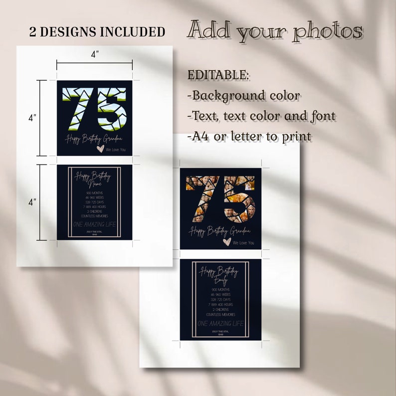 Personalized 75th Birthday Number 75 Family Photo Collage Wine Labels ...
