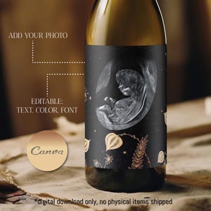 Etiquette de biberon modifiable pour faire-part de grossesse, faire-part de bébé, étiquette de vin ou de champagne, à bientôt en 2025, prochain bébé, nouveau-né