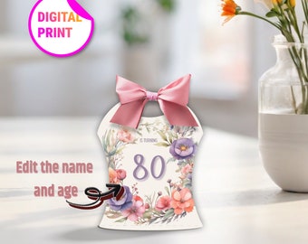 Editable Personalised 80th Birthday Party favor Box, Welcome anniversary gifts  Printables floral Party gift box Templates Instant download