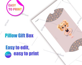 Editable Ballerina Birthday Pillow Gift Box, Ballet Dancer Girl Birthday, Kids Party Instant Download