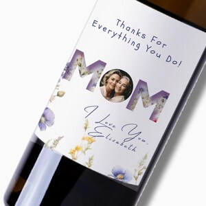 Editable Mother&#39;s Day Wine Label Template, Personalized Wine Label Template Digital Download Mother&#39;s Day Gift Instant Download