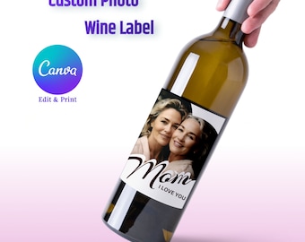 Editable Mother's Day Wine Label Template, Personalized Wine Label Template Digital Download Mother's Day Gift Instant Download
