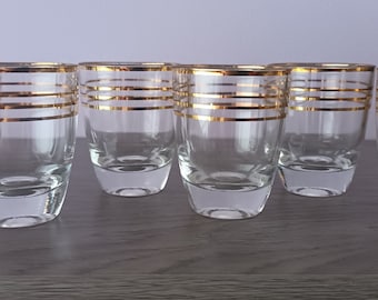 Vintage Gold Gilded French Shot Glasses - Set of 6 - Retro Barware
