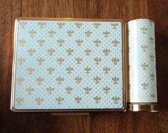 Stratton Fleur di Lis Combination Powder Compact And Lipstick. Gift For Her Birthday, Anniversary, Valentines Day, Mothers Day Or Christmas.