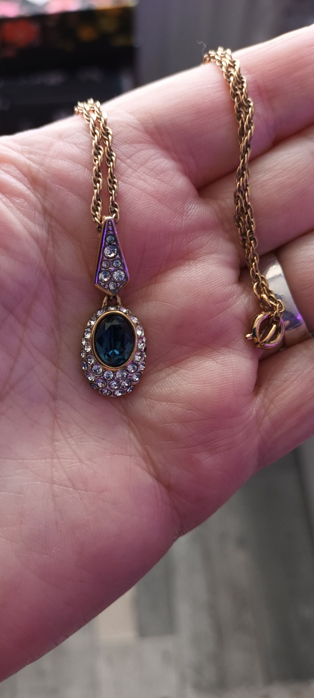 Attwood & Sawyer Gold‑plated Necklace With Sapphire‑blue Swarovski 