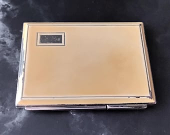 Rare Art Deco Rowenta Powder Compact: Windshield Wiper Mirror, Cream Enamel