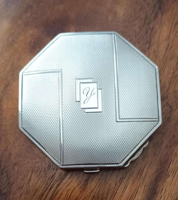 Art Deco Silver Powder Compact: British Hallmark,… - image 2