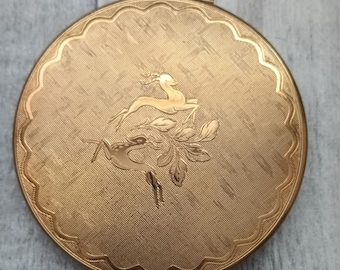 Rare 1960s KIGU ‘52 Series’ Powder Compact – Engraved Leaping Deer Design