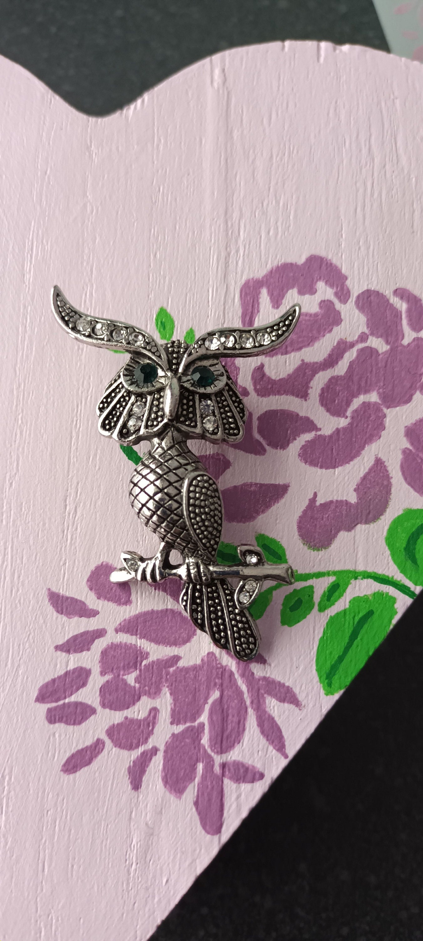 Crystal Long Eared Owl Brooch: Silver-Toned Bird Pin