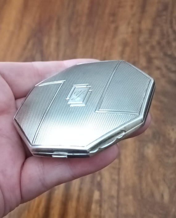 Art Deco Silver Powder Compact: British Hallmark,… - image 3
