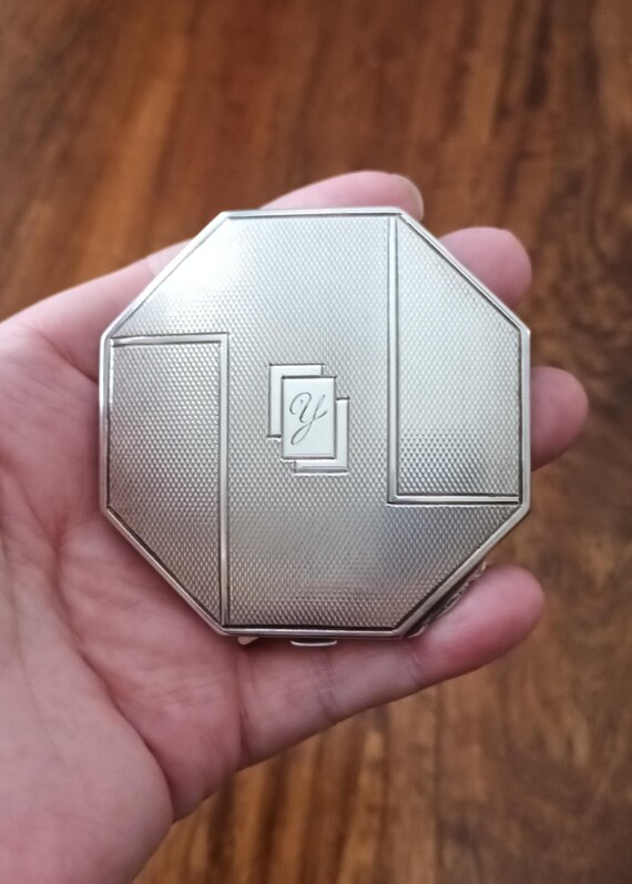 Art Deco Silver Powder Compact: British Hallmark,… - image 4
