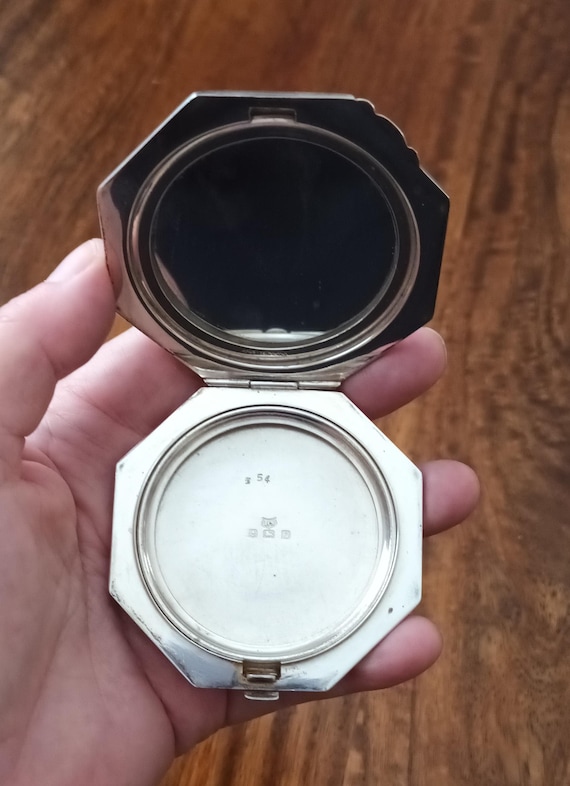 Art Deco Silver Powder Compact: British Hallmark,… - image 6